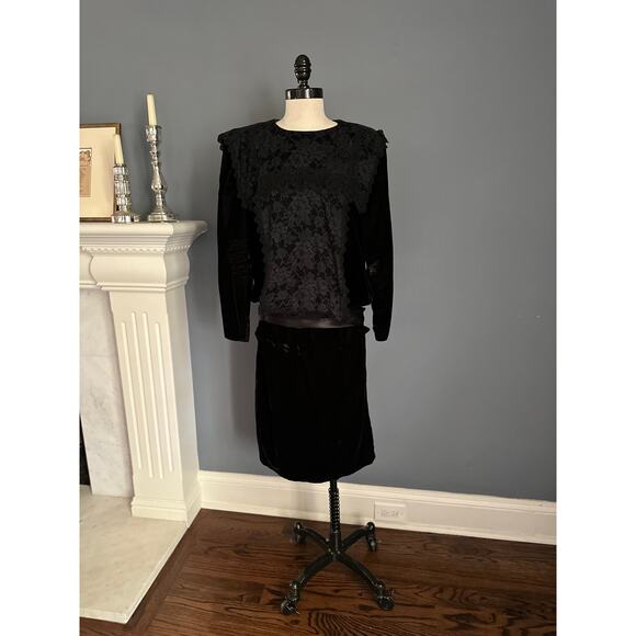 Scott McClintock Black Velvet Dress Edwardian ShabbyChic Retro 20s Gunne Sax - Picture 4 of 11